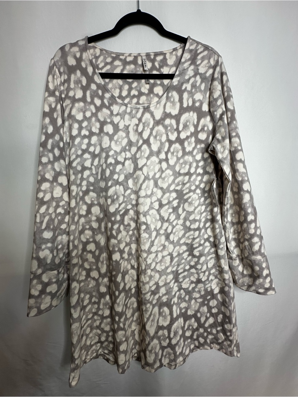 Soma Taupe and Cream Animal Print Long-Sleeve sleep dress